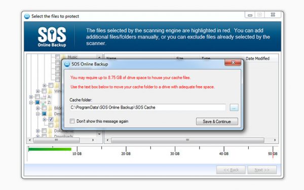 SOS Online Backup warns you if you don’t have enough disk space SOS Online Backup warns you if you don't have enough disk space