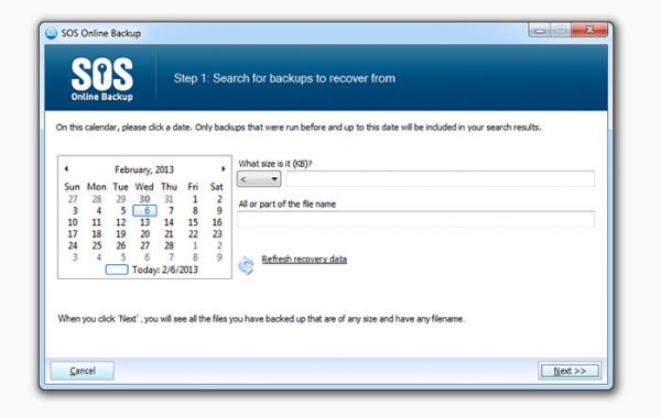 SOS Online Backup – Select your restoration date SOS Online Backup - Select your restoration date