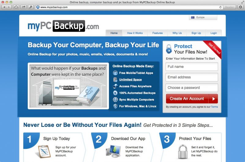 MyPcBackup Homepage MyPcBackup Homepage
