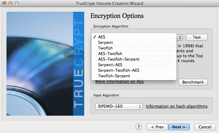 TrueCrypt Step 5: Choose the Encryption Method Choose the Encryption Method