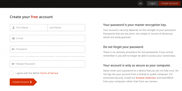 Mega Acount Creation Screenshot