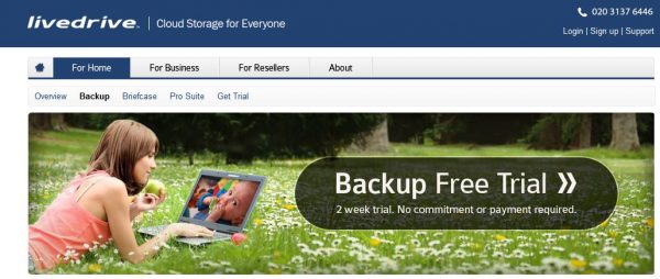 Livedrive homepage screenshot