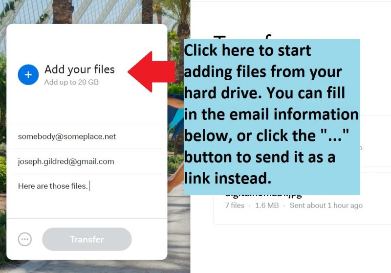 WeTransfer add files
