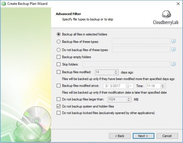 CloudBerryadvanced filter options