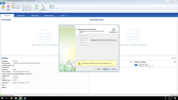CloudBerryno encryption for google drive