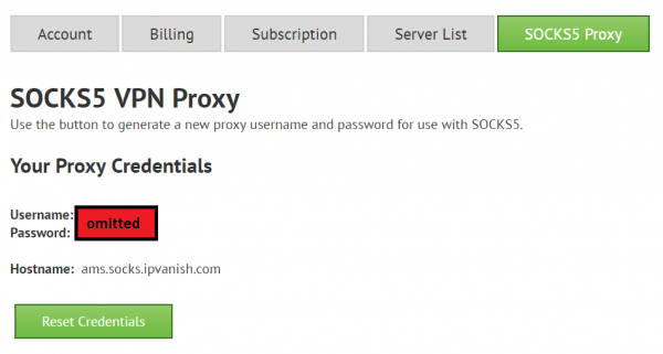 SOCKS5 Proxy Credentials