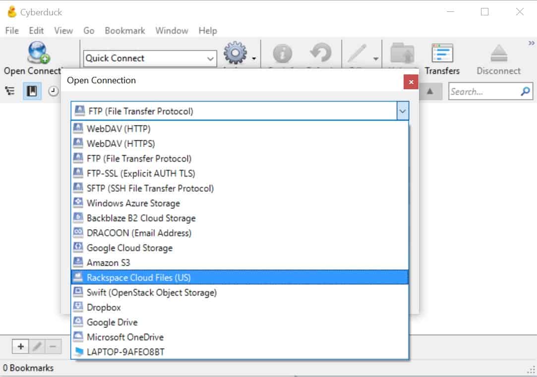 Rackspace cloud files ftp