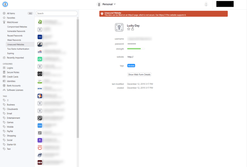 1password unsecured website