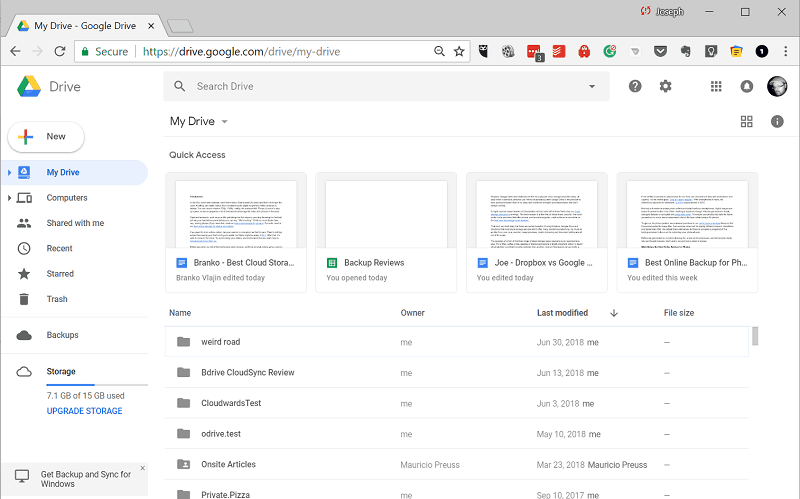 Google Drive Web Interface