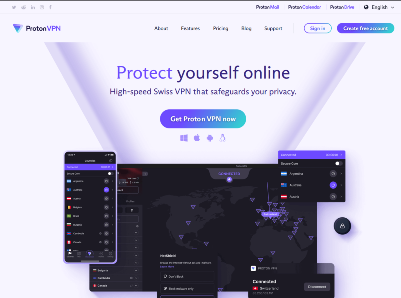 ProtonVPN homepage 2022