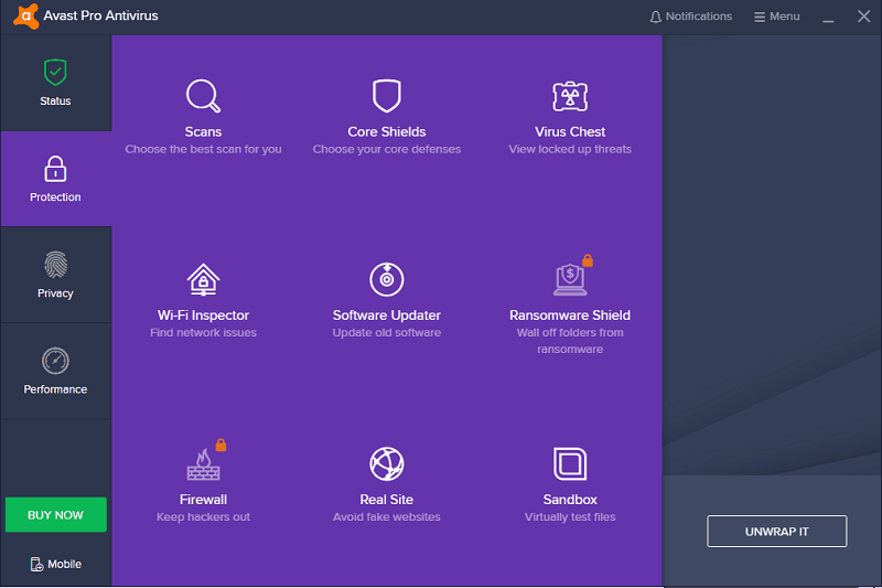 Avast Pro navigation