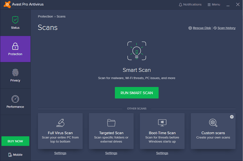 Avast Pro scan modes