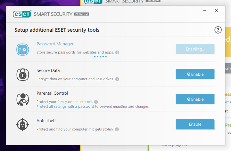 ESET Smart Security installation settings