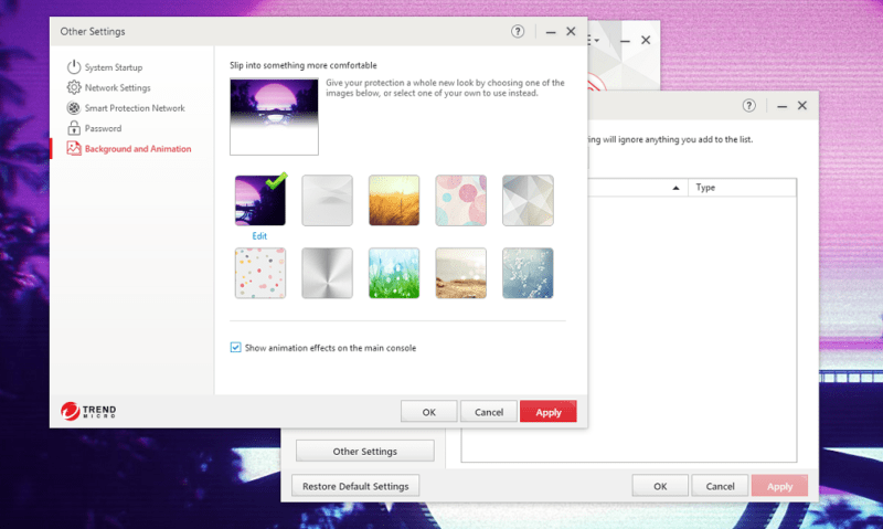 trend micro background settings