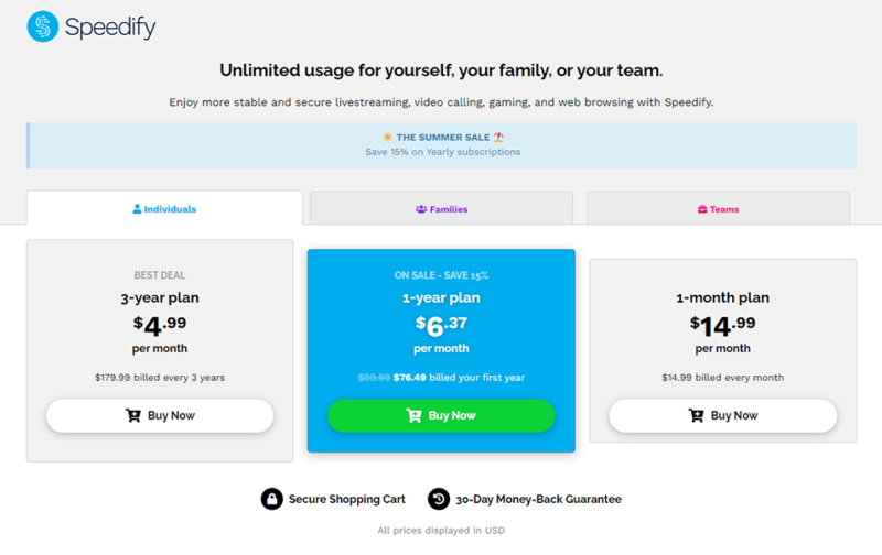 speedify pricing page