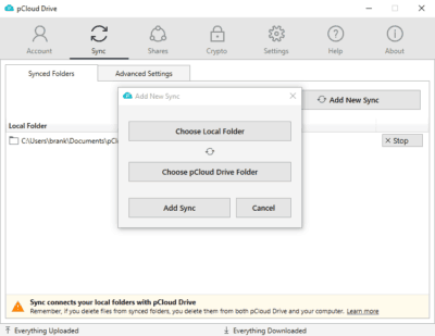 syncing files in pcloud drive to pc