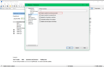 wireshark use promiscious mode on all interfaces