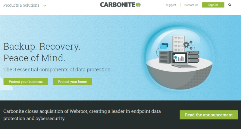 Carbonite homepage 2019
