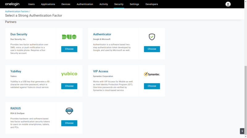 OneLogin authentication factor