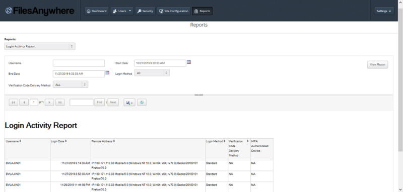 filesanywhere login activity report