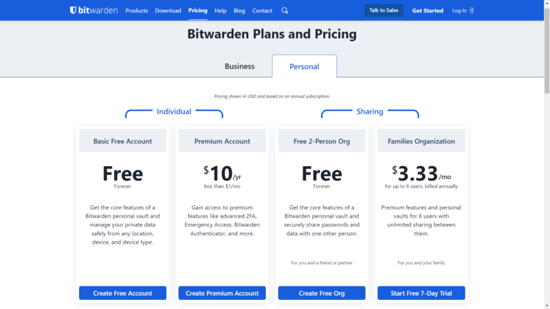 bitwarden plans