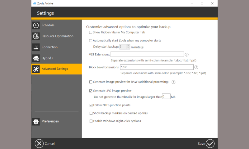 Zoolz-Advanced-Settings