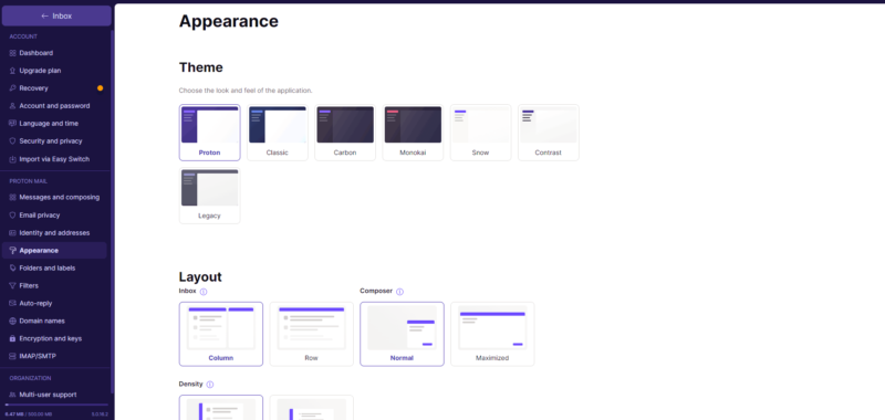 Proton mail appearance