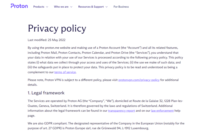 Proton mail privacy policy