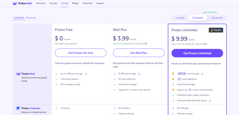 Proton mail private plans