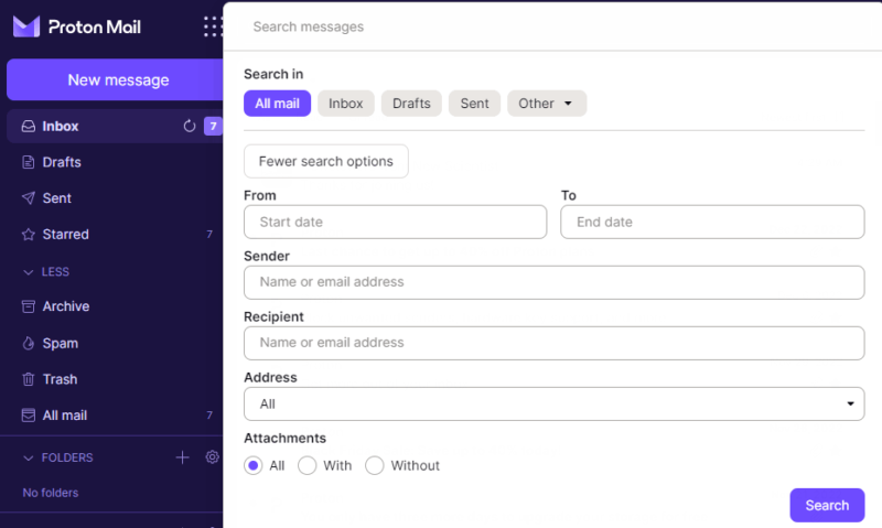 Proton mail search