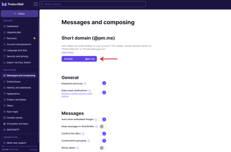 Proton mail short domain