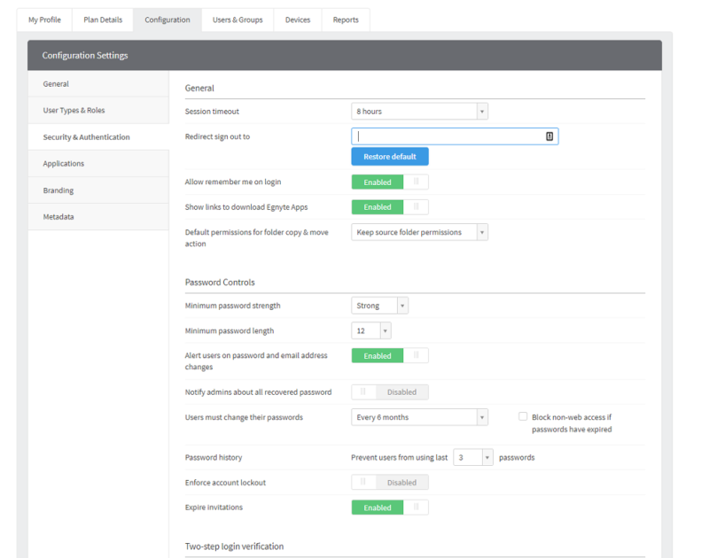 egnyte review settings screen