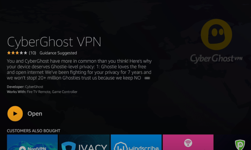 firestick cyberghost app open button