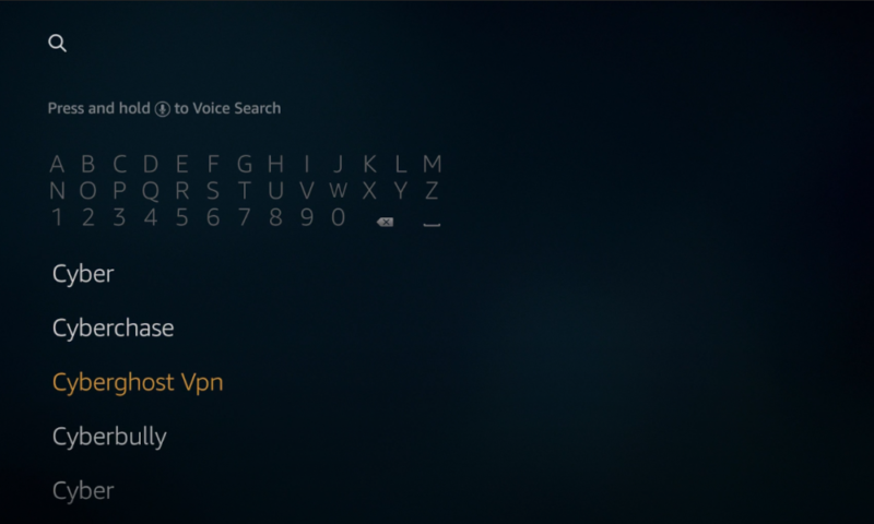 firestick cyberghost app search bar