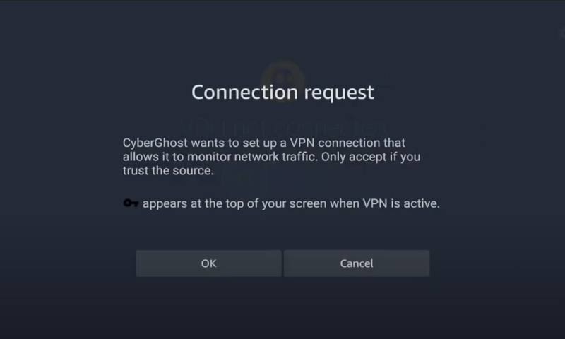 firestick using cyberghost connection request