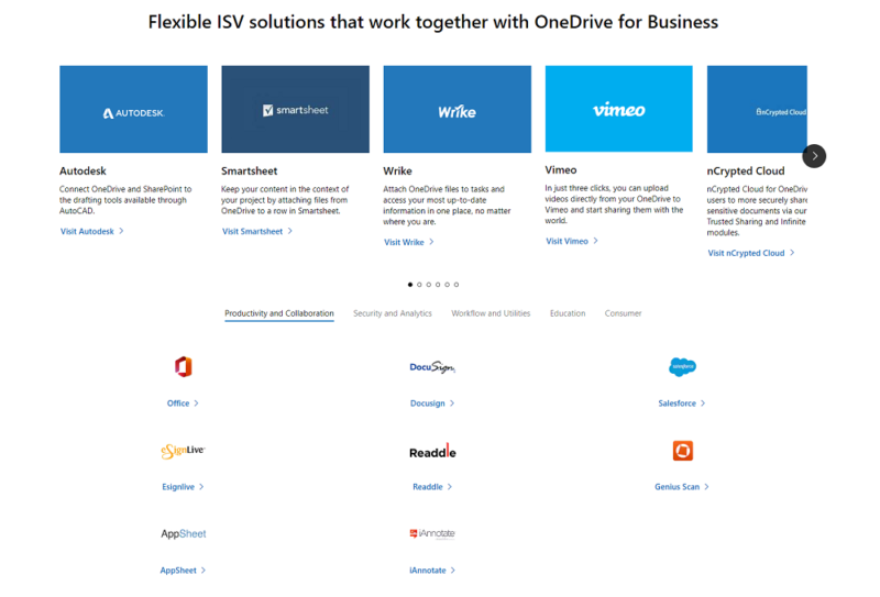 onedrive business review app integrations
