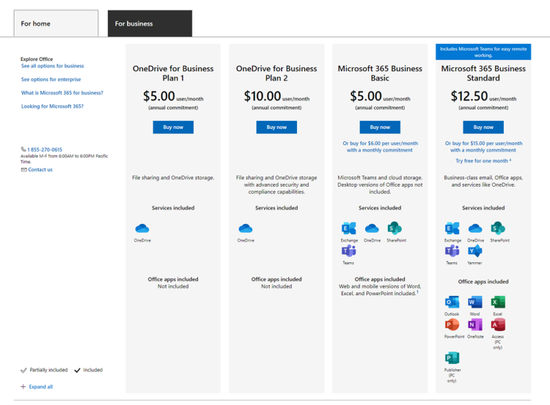 onedrive for business review plans