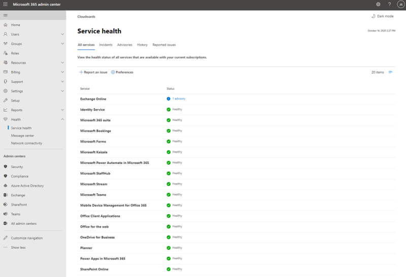 onedrive business review service health