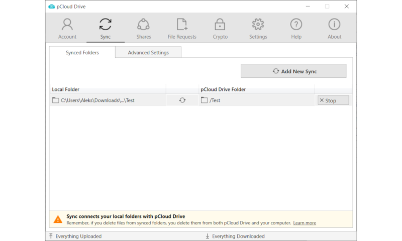 pCloud sync folders