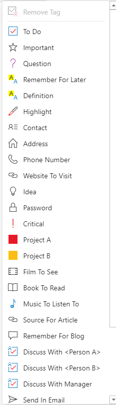onenote tags