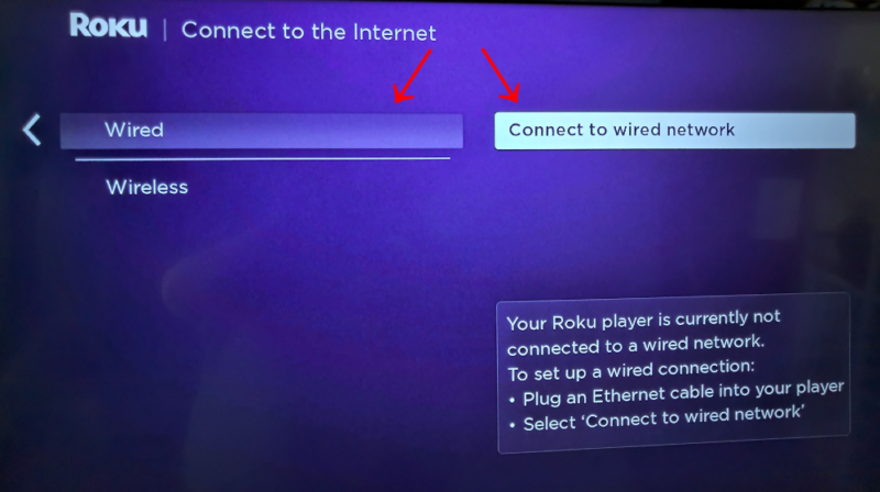 select wired connection