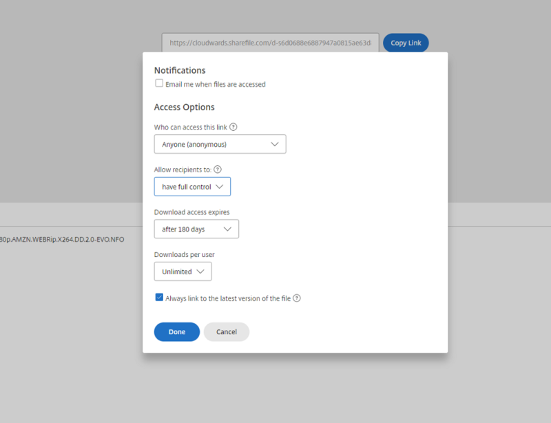 citrix sharefile link sharing settings