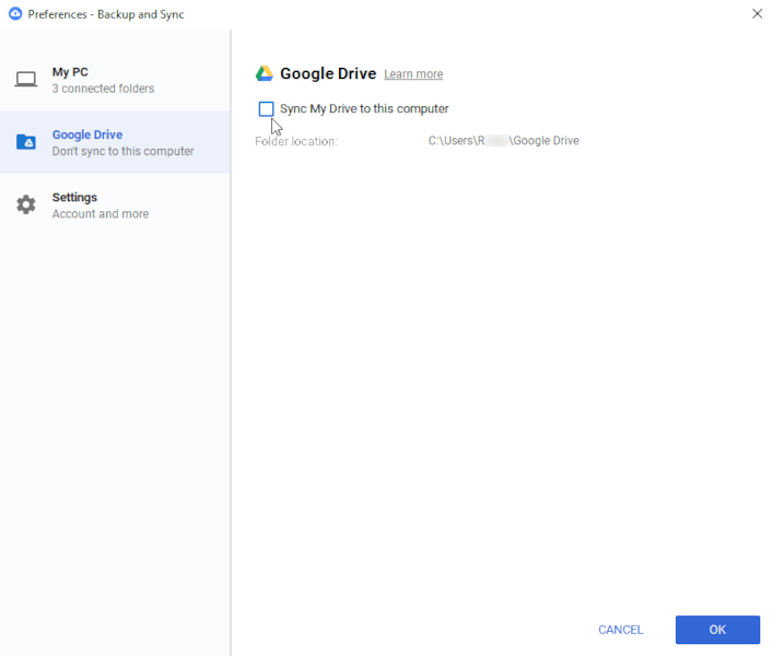 google drive backup and sync turn back on