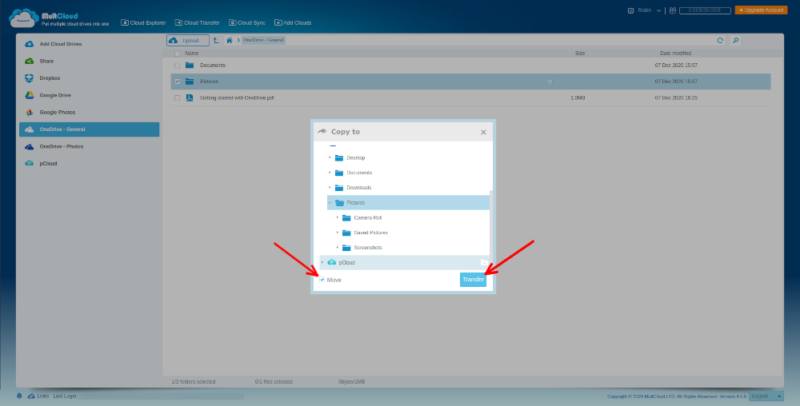 OneDrive two accounts MultCloud copy files