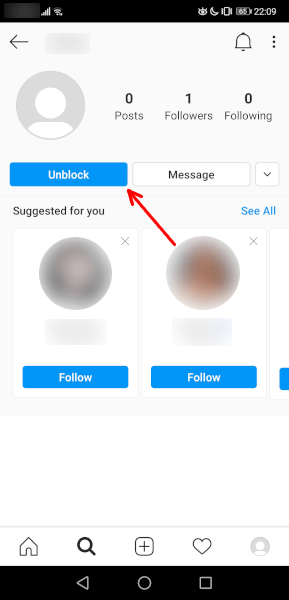 unblock on Instagram through their profile tap the button