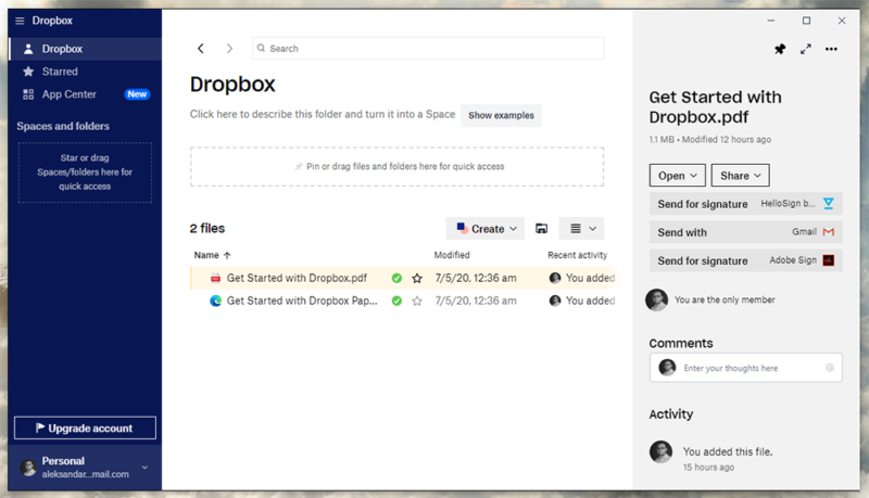dropbox desktop interface