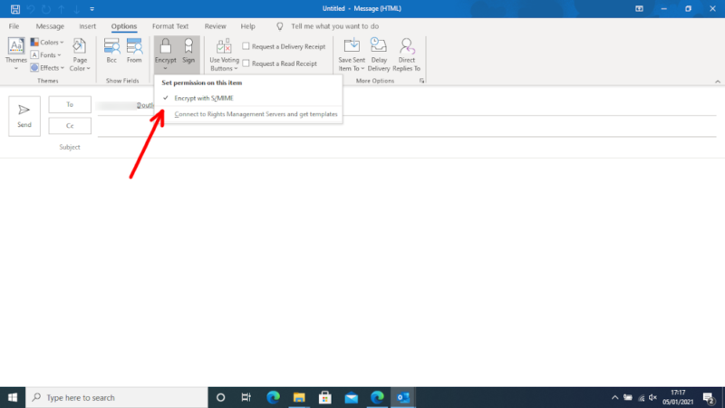 encrypt emails on Outlook check encryption