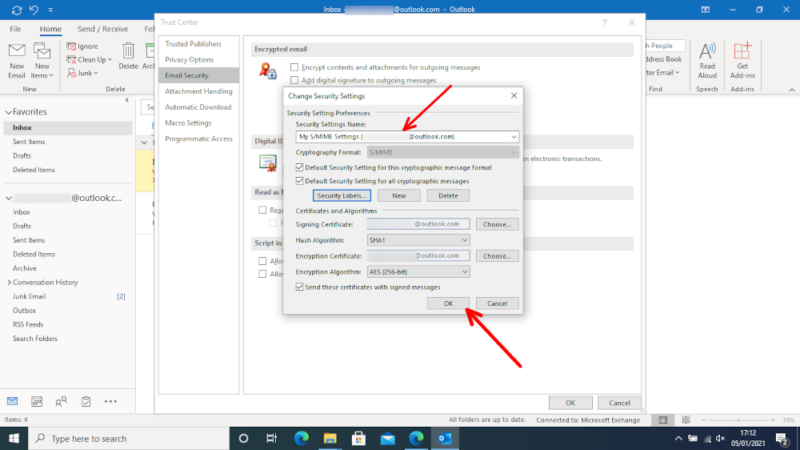 encrypt emails on Outlook check S/MIME