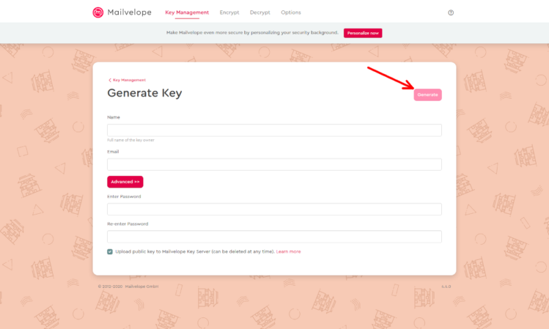 encrypt emails on Yahoo generate a key