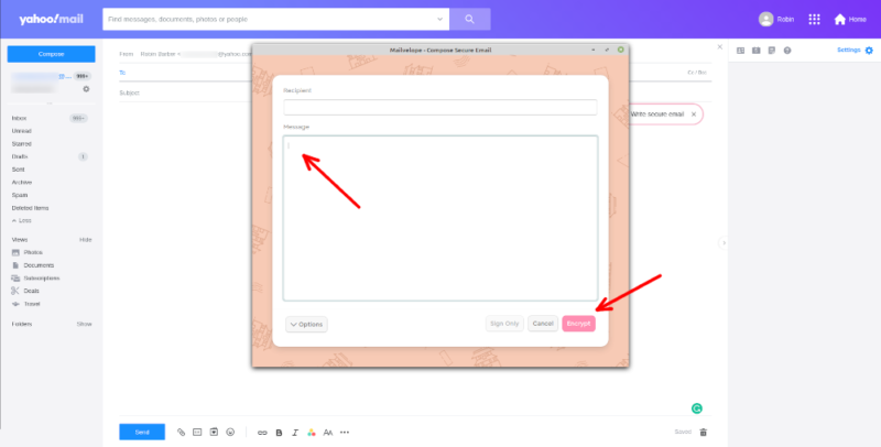 encrypt emails on Yahoo write your message